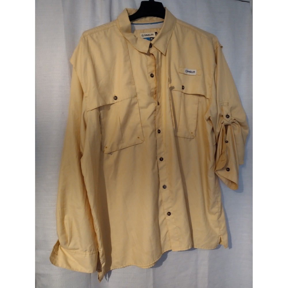 Magellan Men's 2XL Yellow White Vented Fishing Shirt Long Sleeve Outdoor NWOT